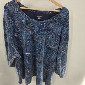 Catherine's Blue Swirls Paisley 3/4 Sleeves Top 3x 26/28W